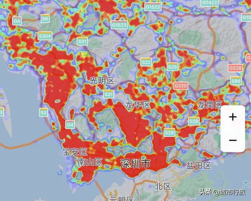 晚上十一点看四大一线城市热力图 上海蓝色区域最大,红色较小 广州 广深 深圳 上海市 城区常住人口 网易订阅 